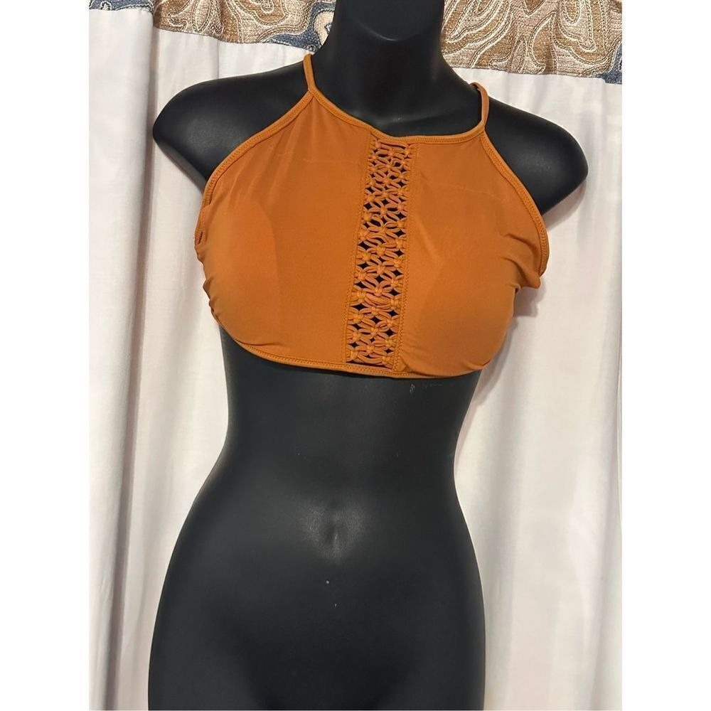 Beautiful Aerie Swimsuit Bikini Rust Color Halter Top Size Size large Good Condi